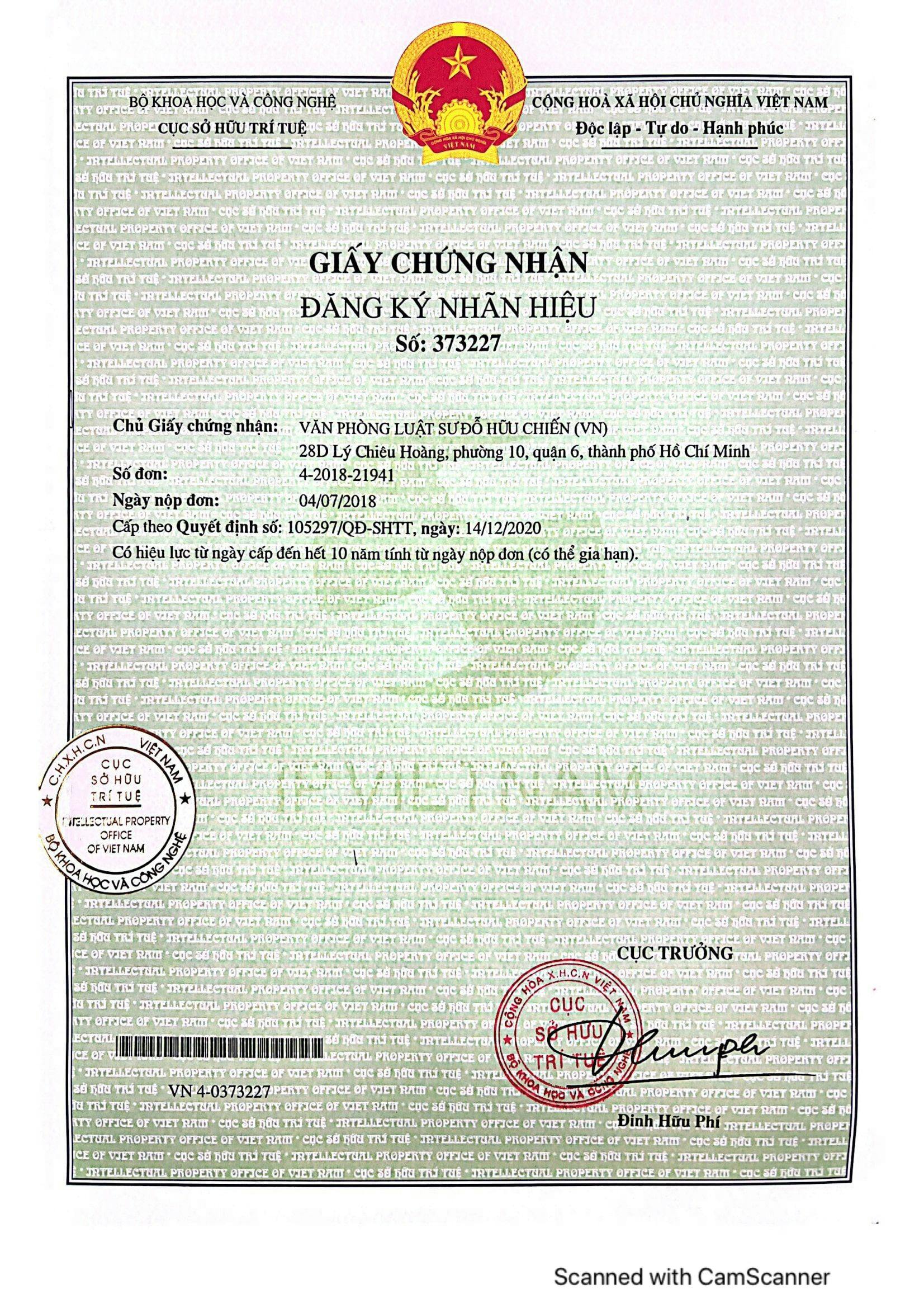 Chứng nhận cho Giấy đăng ký bảo hộ quyền sở hữu trí tuệ HỆ SINH THÁI KA